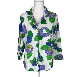 Printfresh Organic Cotton Hydrangea Frog Pajama Top Sleep Shirt Small Purple